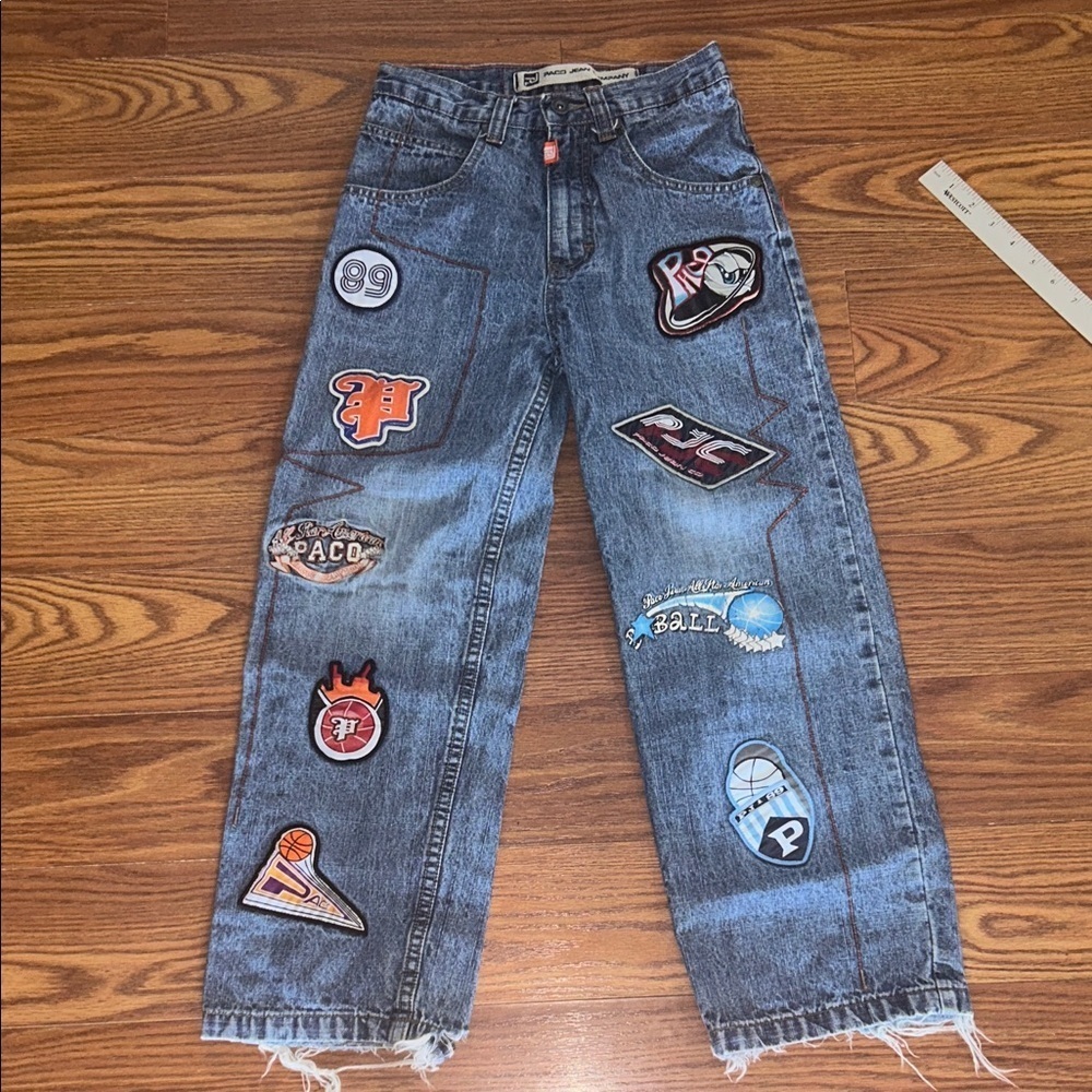 PACO Sport Baggy Basketball Jersey Patch Embroidered Denim Jeans kid 10 Vintage